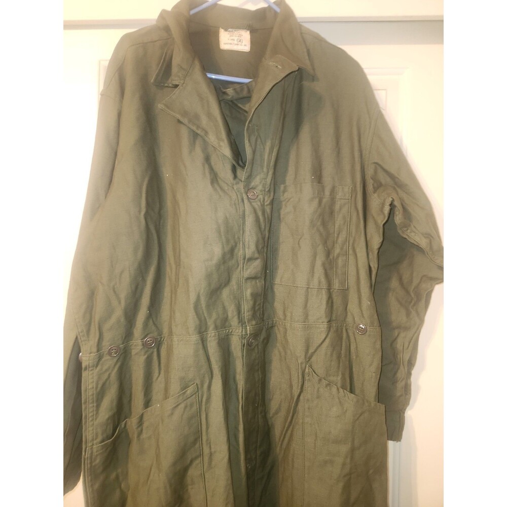 VINTAGE US Military Coveralls-Green Cotton Sateen - Vanderbilt Shirt Co. Size L - Picture 2 of 7